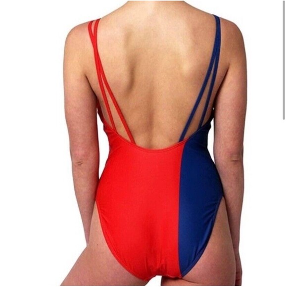 Juicy Couture Swimsuit Size L Colorblock One Piece Red Blue Scoop Back Strappy - Picture 13 of 16